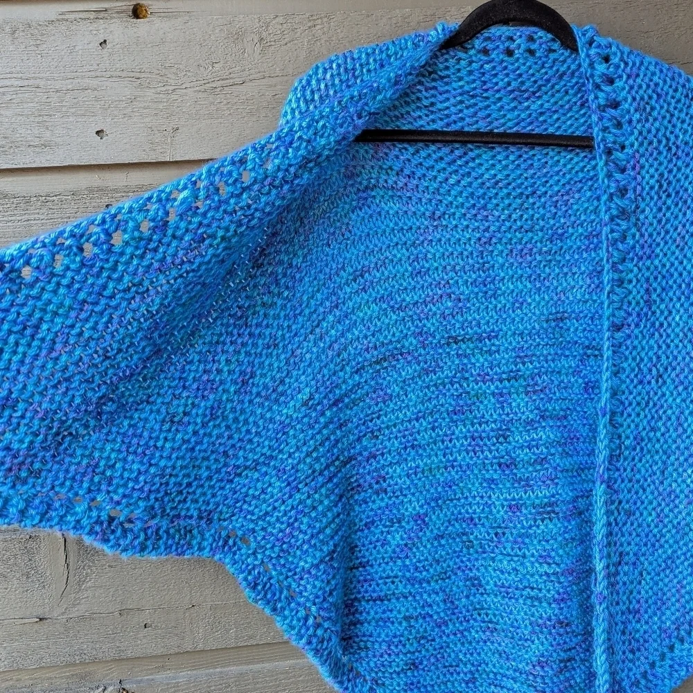 Handknit Marled Aqua Blue Large Triangle Shawl Scarf